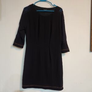 Rag & Bone 3/4 Lace Detail Sleeve Black Dress Orange/brown Stitch Trim Size M